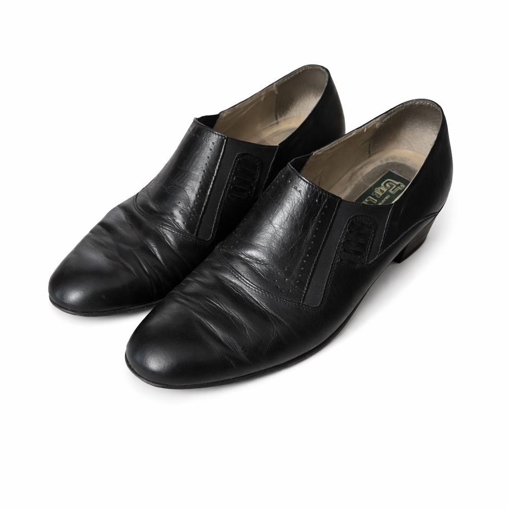 Vintage Black Leather Men's Slip On Shoes 41.5
